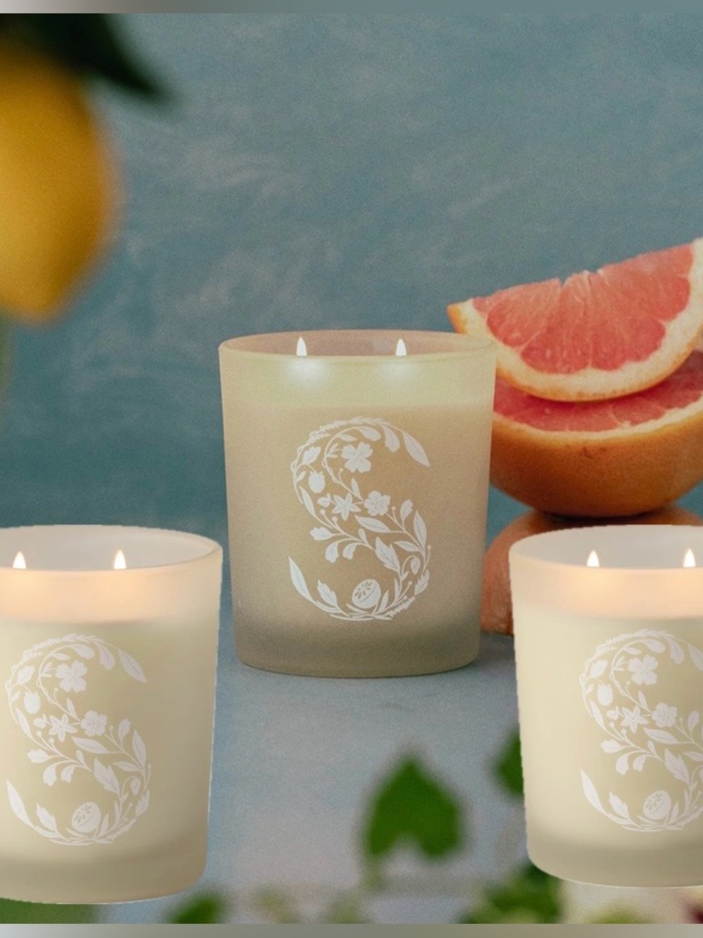 Scentsy 3 Blue Grotto Scented 2 wick Candle Jars - Citrus & Botanical Scent NIB